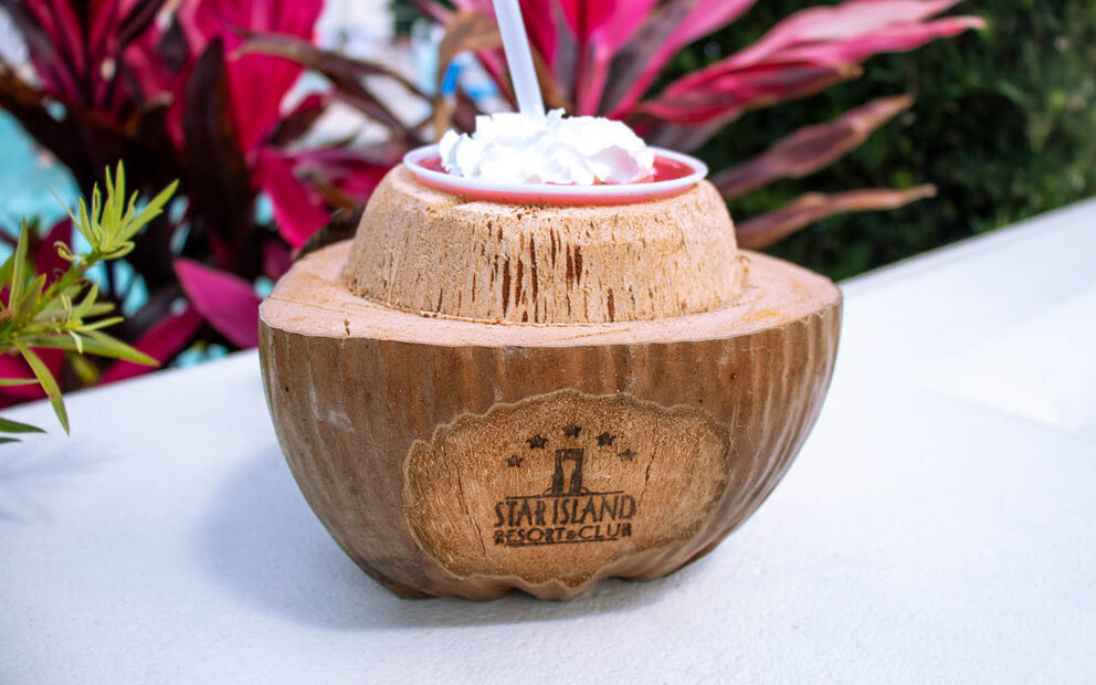 coconut drink at bar at Star Island Resort