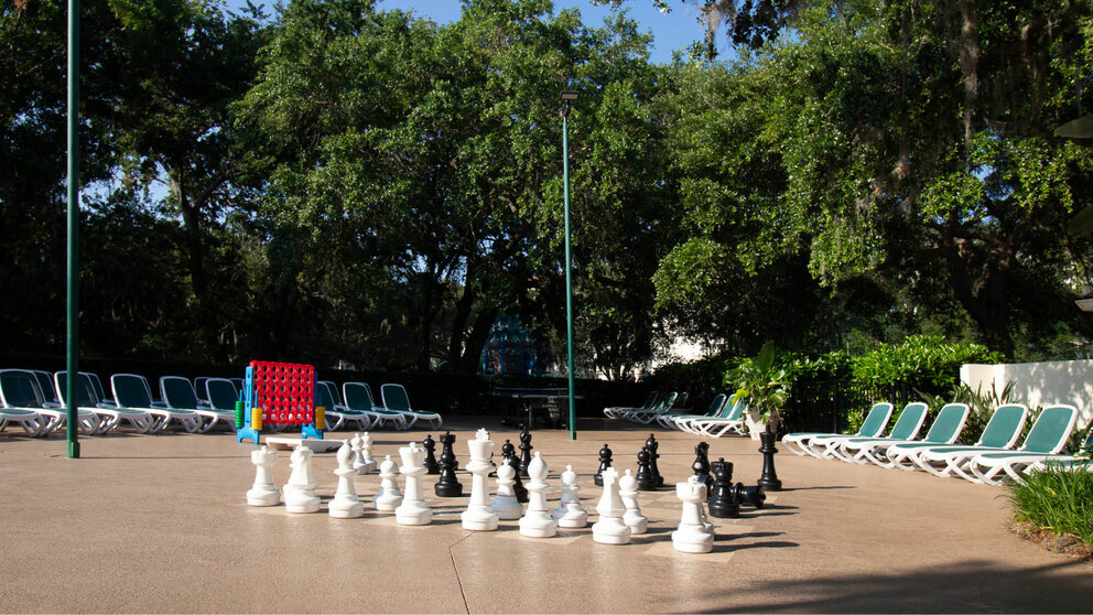 a chess set in a park
