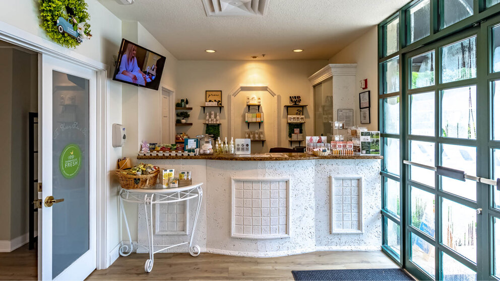 a counter in a pharmacy